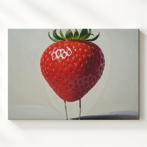 Whimsical Strawberry Character Canvas – Minimalist Funny Fruit Wall Art - Gifitto