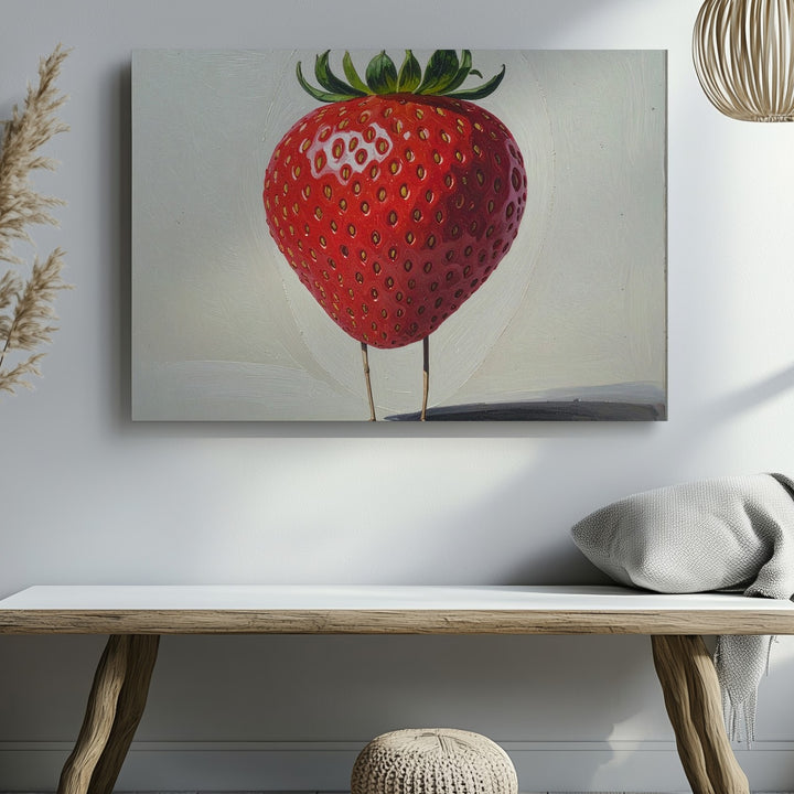 Whimsical Strawberry Character Canvas – Minimalist Funny Fruit Wall Art - Gifitto