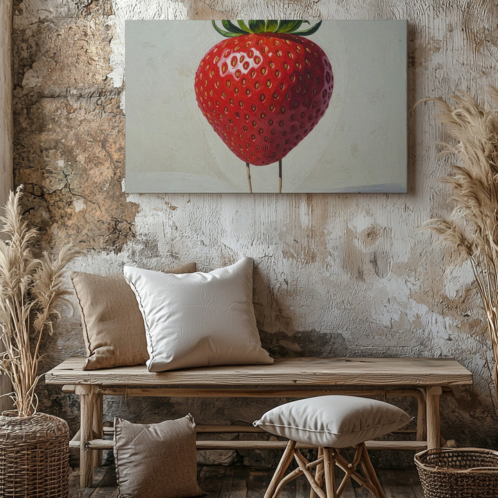 Whimsical Strawberry Character Canvas – Minimalist Funny Fruit Wall Art - Gifitto
