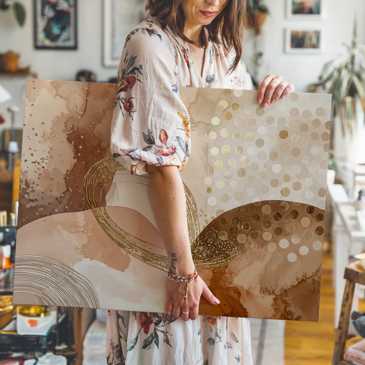 Abstract Serenity Canvas – Soft Earth Tones with Gold Accents - Gifitto