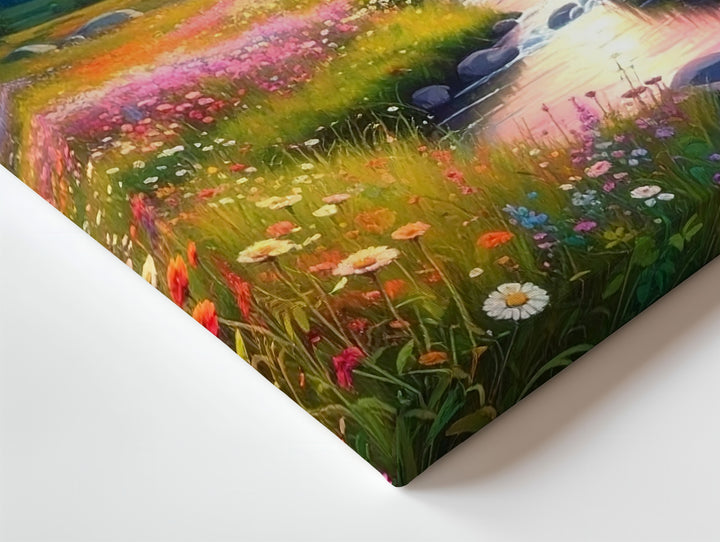 Alpine Meadow Glow Canvas – Golden Hour Stream & Wildflower Valley Art - Gifitto