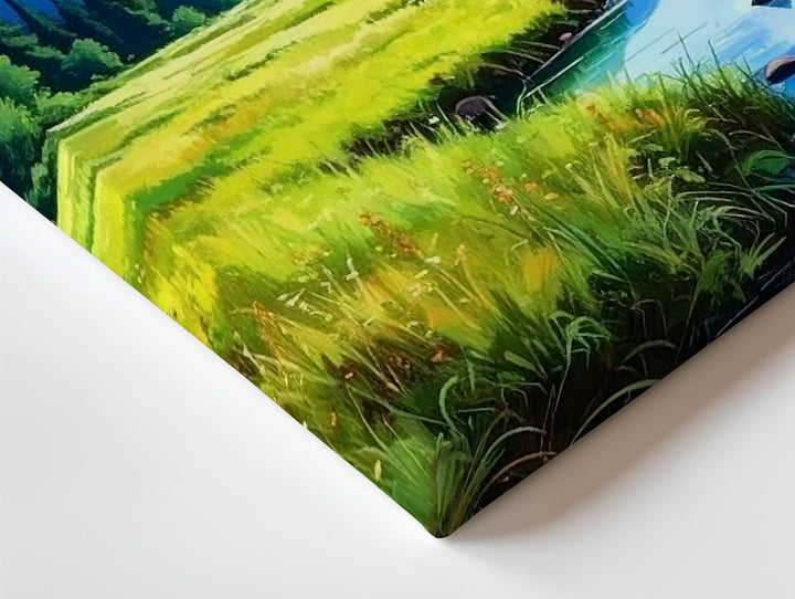Summer Alpine Meadow Canvas – Lush Stream & Mountain Landscape Wall Art - Gifitto