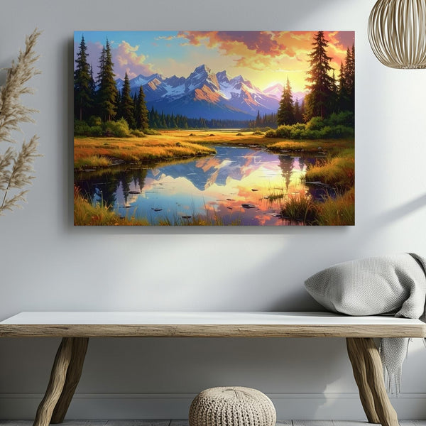 Twilight Reflection Canvas – Sunset Pond & Majestic Mountain Landscape - Gifitto