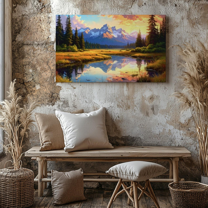 Twilight Reflection Canvas – Sunset Pond & Majestic Mountain Landscape - Gifitto