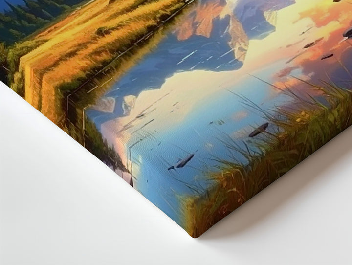 Twilight Reflection Canvas – Sunset Pond & Majestic Mountain Landscape - Gifitto