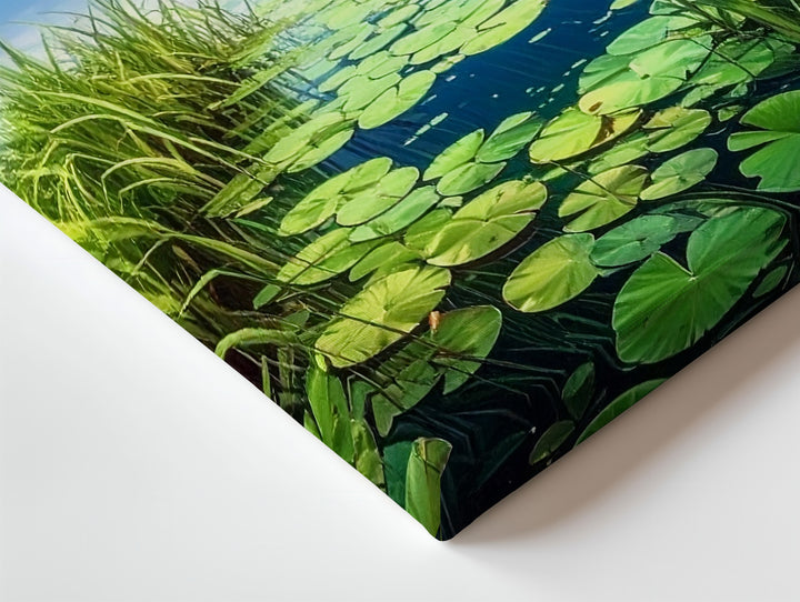 Tranquil Lakeside Reeds Canvas – Hyper-Realistic Water & Sky Landscape Art - Gifitto