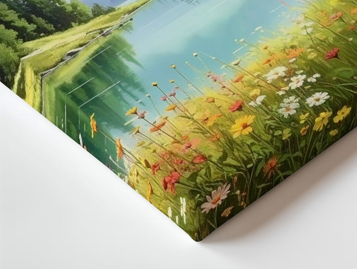 Wildflower Lake Retreat Canvas – Dreamlike Alpine Morning Landscape Art - Gifitto