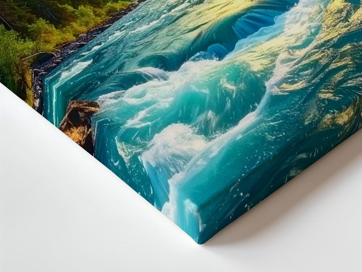 Twilight River Fury Canvas – Wild Mountain Stream & Fiery Forest Sunset - Gifitto