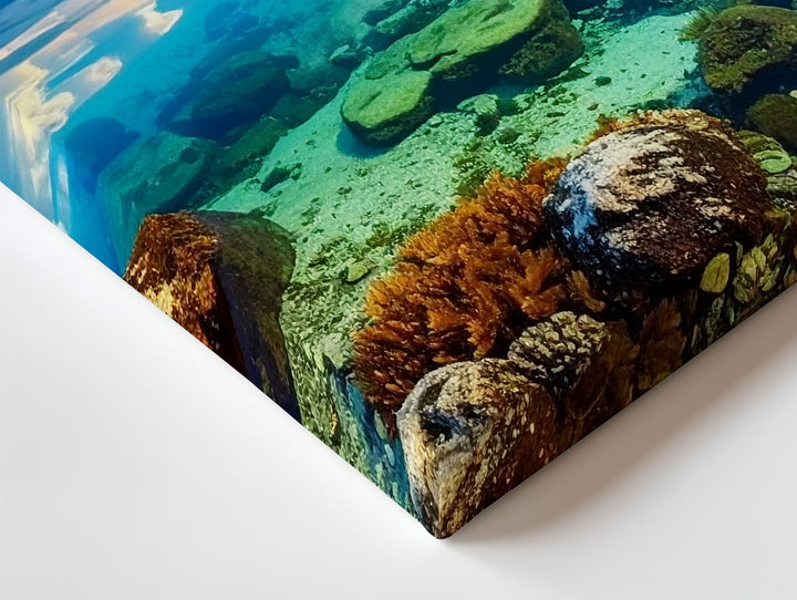 Twilight Ocean Calm Canvas – Minimalist Seascape with Pastel Sky & Coral Detail - Gifitto