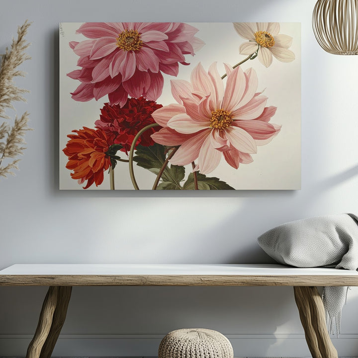 Vintage Dahlia Botanical Trio – Minimalist Floral Illustration Canvas - Gifitto