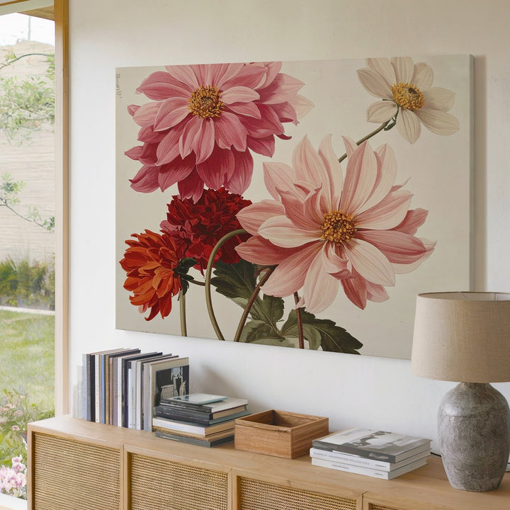 Vintage Dahlia Botanical Trio – Minimalist Floral Illustration Canvas - Gifitto