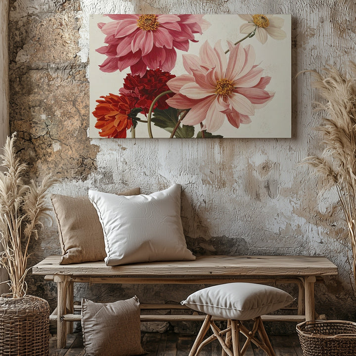 Vintage Dahlia Botanical Trio – Minimalist Floral Illustration Canvas - Gifitto