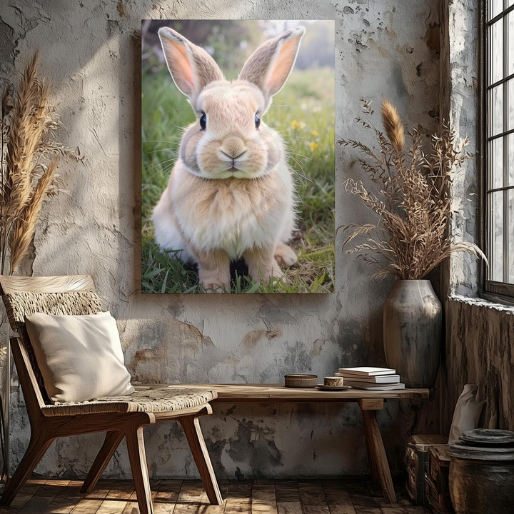 Springtime Bunny Canvas – Soft Rabbit in Lush Meadow Wall Art - Gifitto