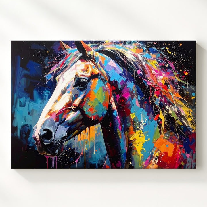 Vibrant Horse Abstract Canvas – Electric Colorful Horse Head Wall Art - Gifitto