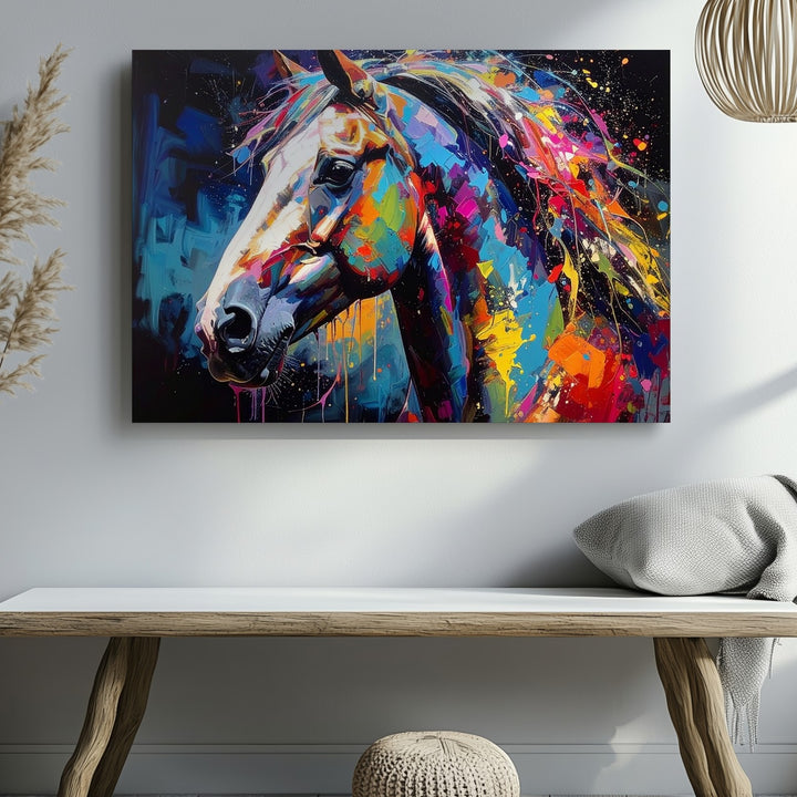Vibrant Horse Abstract Canvas – Electric Colorful Horse Head Wall Art - Gifitto