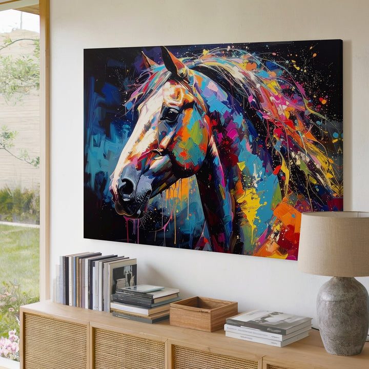 Vibrant Horse Abstract Canvas – Electric Colorful Horse Head Wall Art - Gifitto
