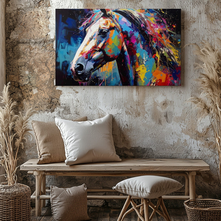 Vibrant Horse Abstract Canvas – Electric Colorful Horse Head Wall Art - Gifitto