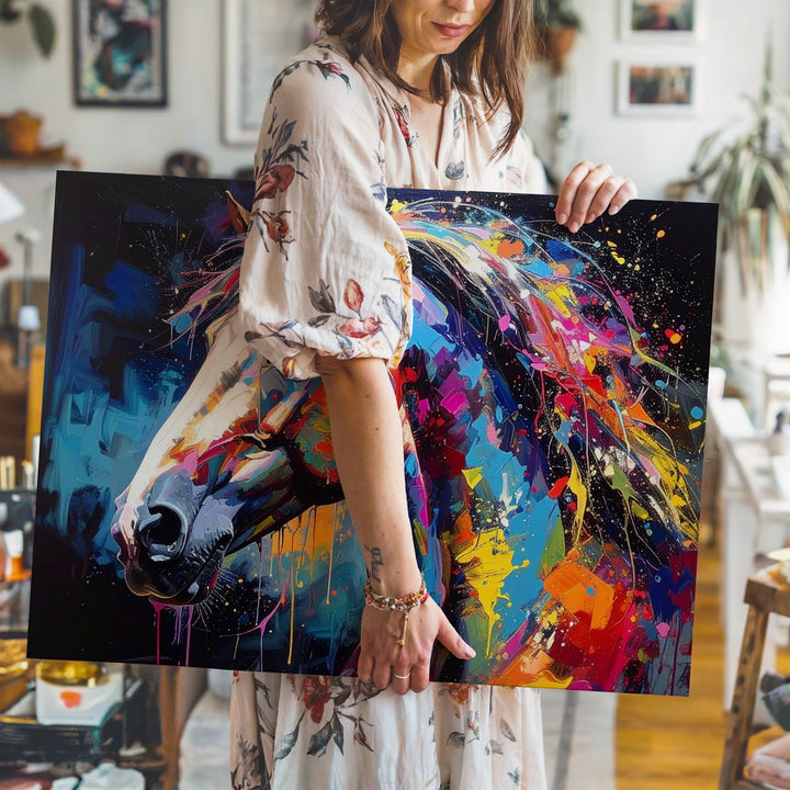Vibrant Horse Abstract Canvas – Electric Colorful Horse Head Wall Art - Gifitto