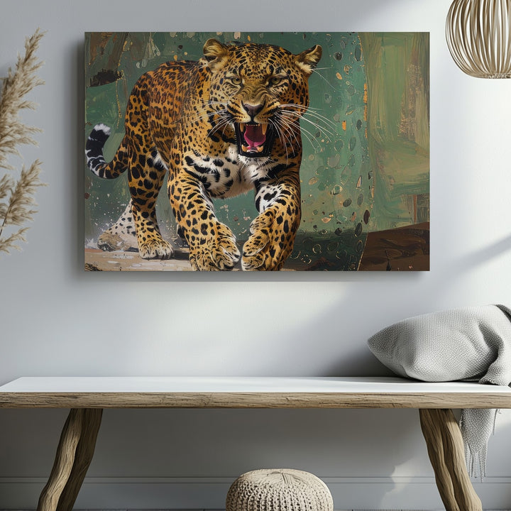 Fierce Leopard Roar Canvas – Hyper-Realistic Wild Animal Wall Art - Gifitto