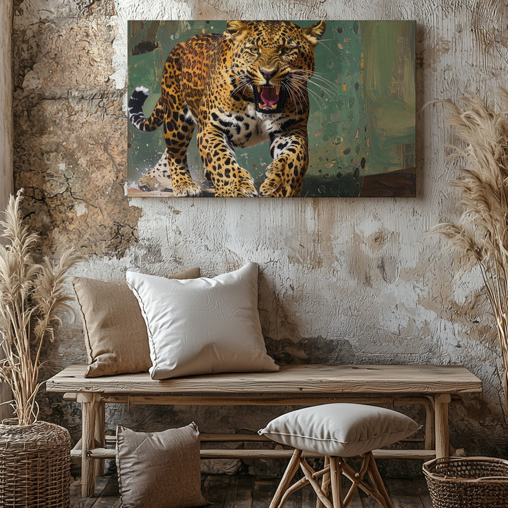 Fierce Leopard Roar Canvas – Hyper-Realistic Wild Animal Wall Art - Gifitto