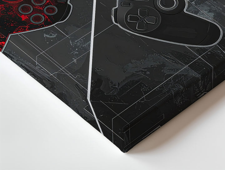 Cyber Duel Gaming Canvas – Red vs. Gray Controller Art with Digital Circuit Theme - Gifitto