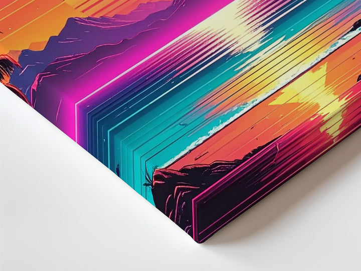 Neon Sunset Tropics Canvas – Retro Synthwave Ocean Wall Art - Gifitto