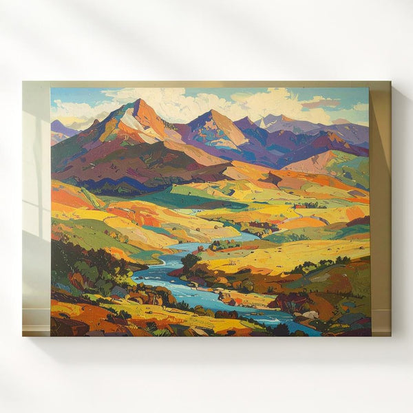 Abstract Impressionist Landscape Canvas – Multicolor Mountains & River Art - Gifitto