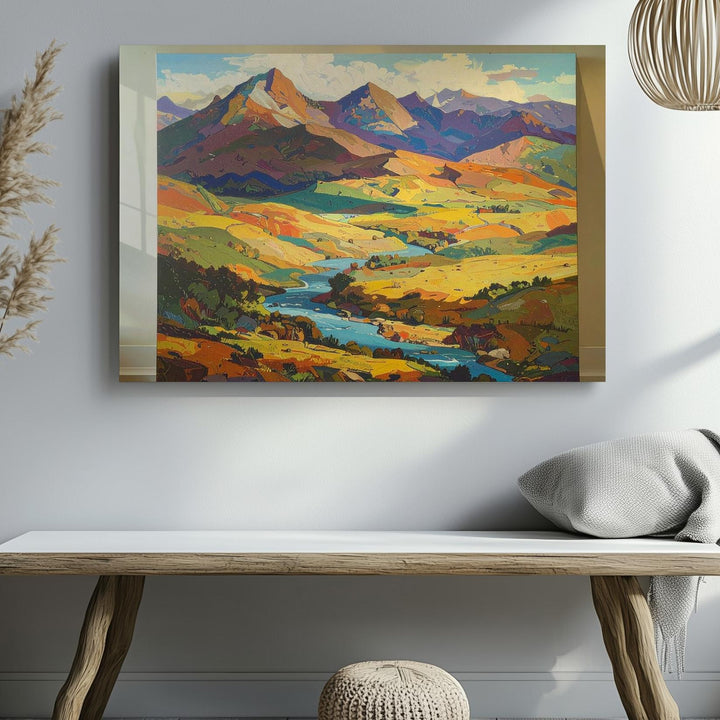 Abstract Impressionist Landscape Canvas – Multicolor Mountains & River Art - Gifitto