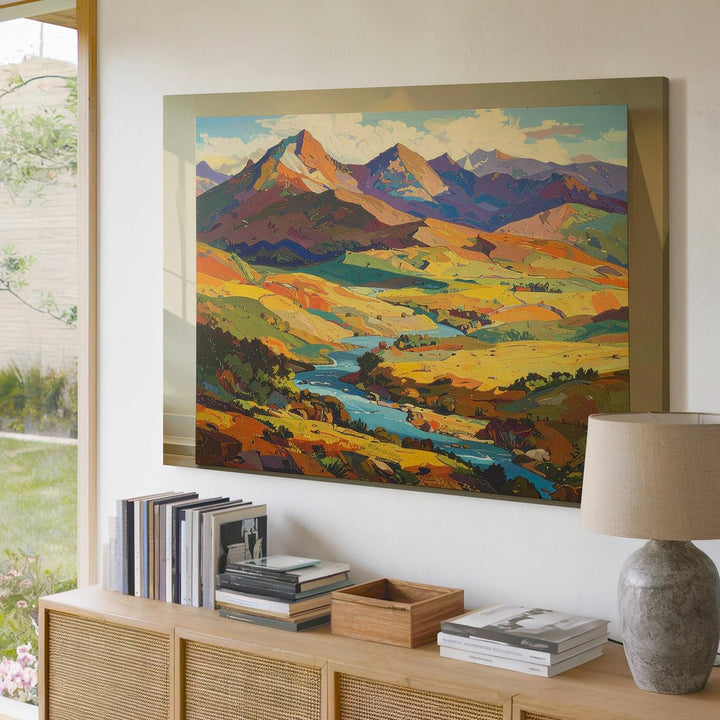 Abstract Impressionist Landscape Canvas – Multicolor Mountains & River Art - Gifitto