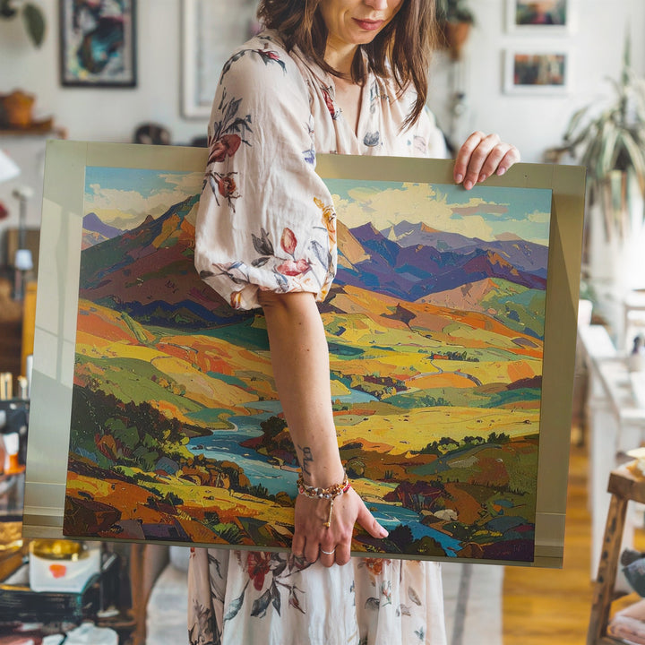Abstract Impressionist Landscape Canvas – Multicolor Mountains & River Art - Gifitto