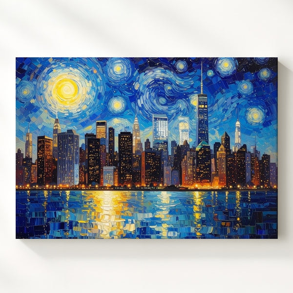 Starry Metropolis Canvas – Van Gogh-Inspired Night Cityscape Art