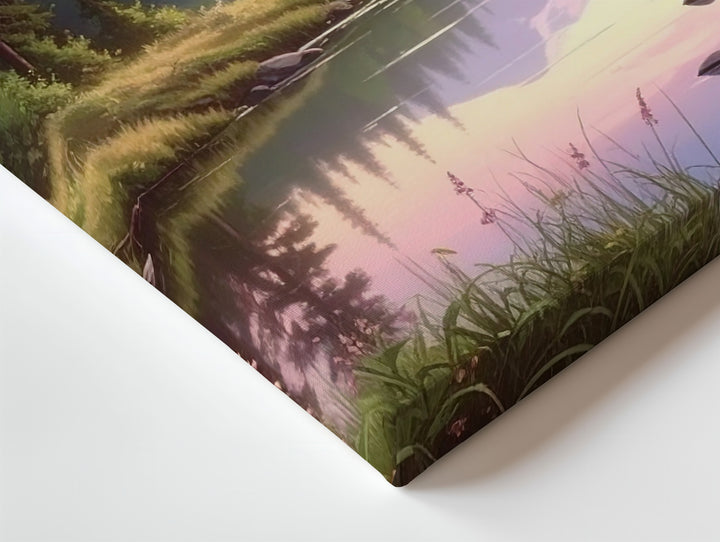 Twilight Forest River Canvas – Serene Mountain Reflection & Soft Sky Landscape - Gifitto
