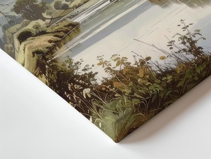 Pastoral River Serenity Canvas – Classical Countryside Landscape with Reflective Water - Gifitto