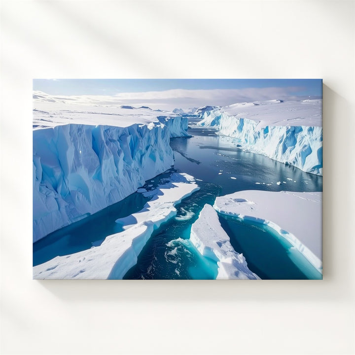 Arctic Blue Silence Canvas – Frozen Seascape with Icebergs & Glacial Channel - Gifitto