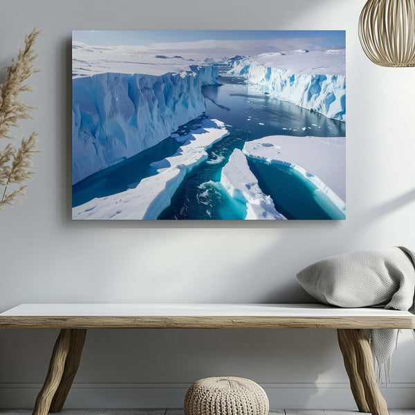 Arctic Blue Silence Canvas – Frozen Seascape with Icebergs & Glacial Channel - Gifitto