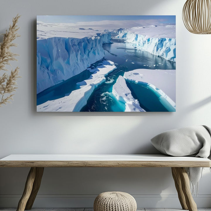 Arctic Blue Silence Canvas – Frozen Seascape with Icebergs & Glacial Channel - Gifitto
