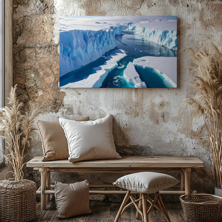 Arctic Blue Silence Canvas – Frozen Seascape with Icebergs & Glacial Channel - Gifitto