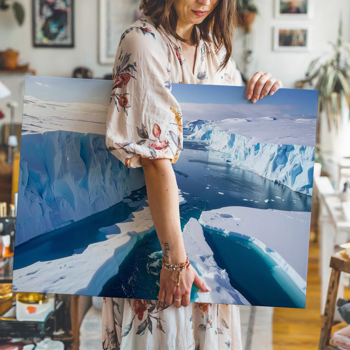 Arctic Blue Silence Canvas – Frozen Seascape with Icebergs & Glacial Channel - Gifitto
