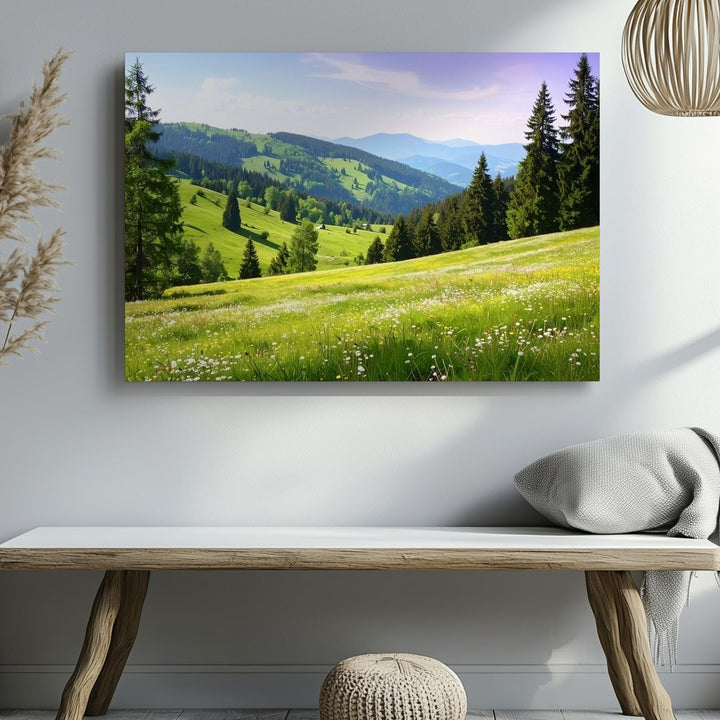 Lavender Sky Meadow Canvas – Peaceful Rolling Hills with Wildflowers & Pines - Gifitto
