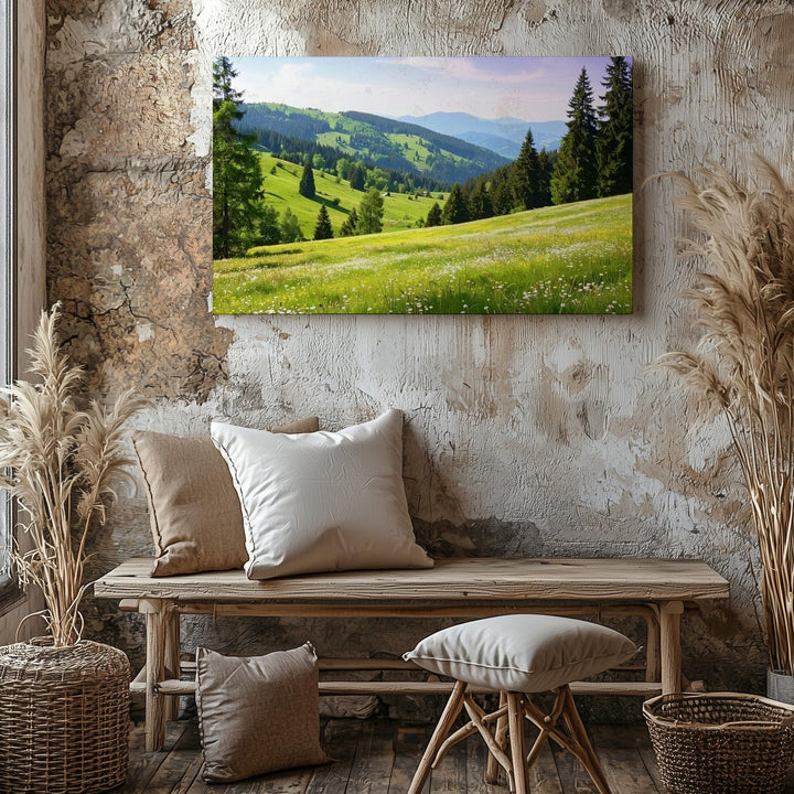 Lavender Sky Meadow Canvas – Peaceful Rolling Hills with Wildflowers & Pines - Gifitto
