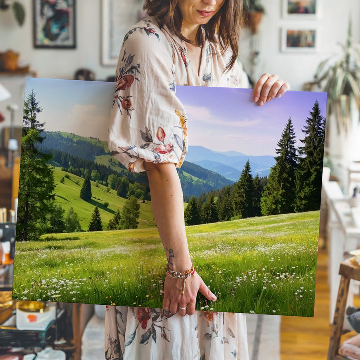 Lavender Sky Meadow Canvas – Peaceful Rolling Hills with Wildflowers & Pines - Gifitto