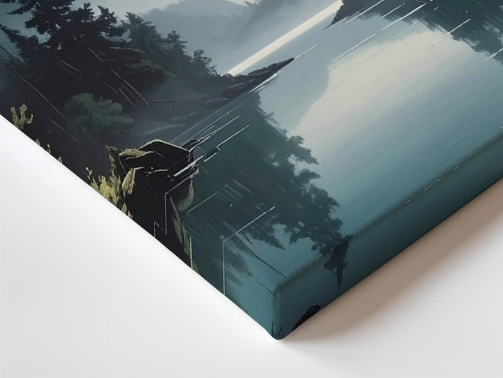 Twilight Reflection Lake Canvas – Serene Mountain Valley with Evergreens & Mist - Gifitto