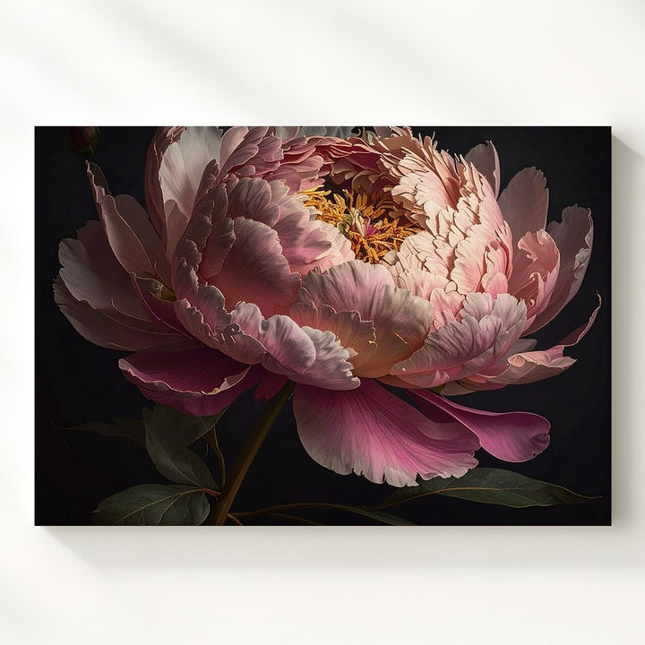 Pink Peony in Darkness – Hyper-Realistic Floral Canvas Wall Art - Gifitto
