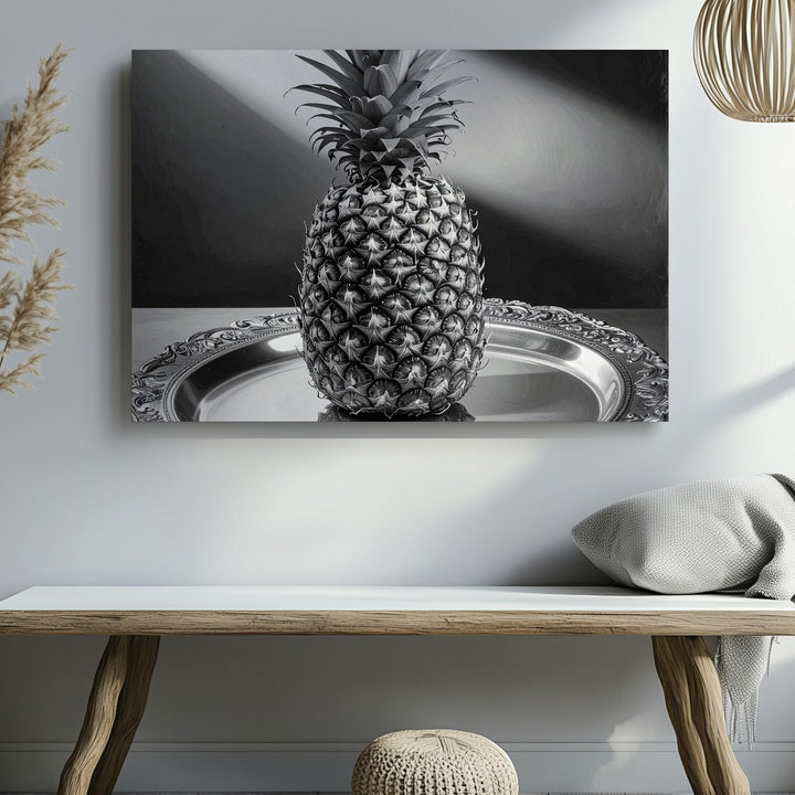 Monochrome Pineapple Elegance Canvas – Black & White Luxury Fruit Art - Gifitto