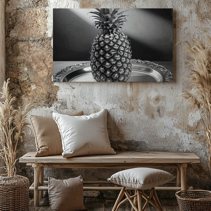 Monochrome Pineapple Elegance Canvas – Black & White Luxury Fruit Art - Gifitto