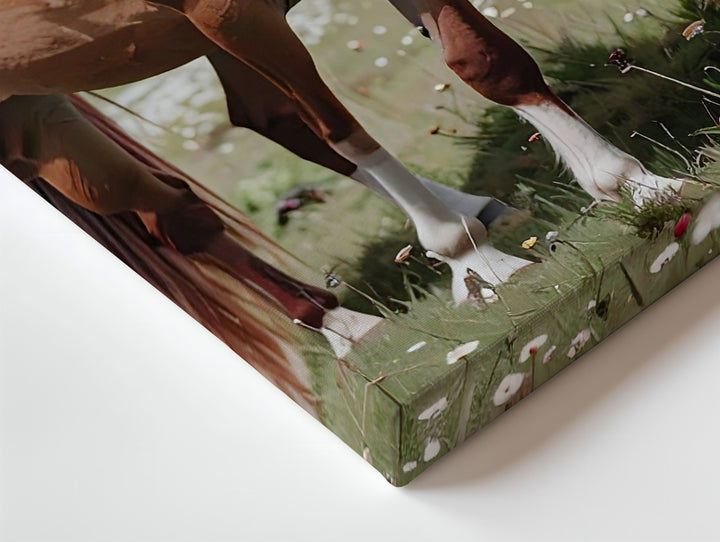 Chestnut Horse Grazing Canvas – Peaceful Pastoral Wildflower Field Art - Gifitto