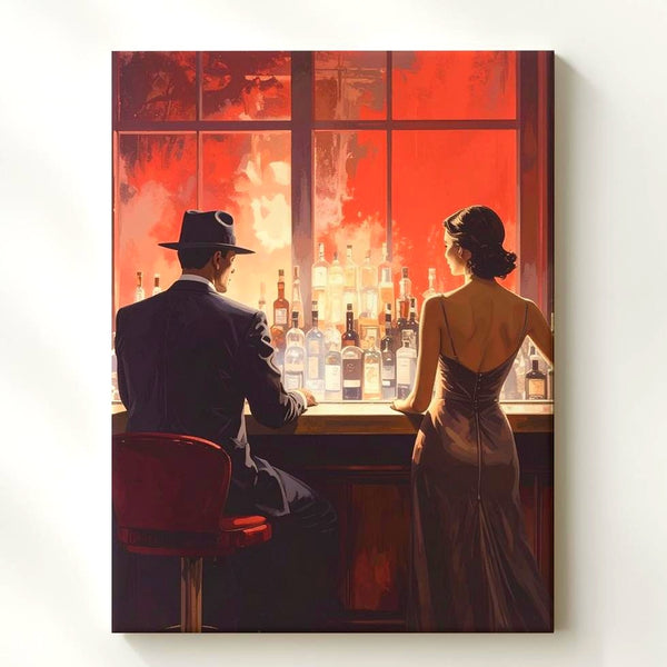 Cinematic Romance Canvas – Man and Woman at Luxurious Bar - Gifitto