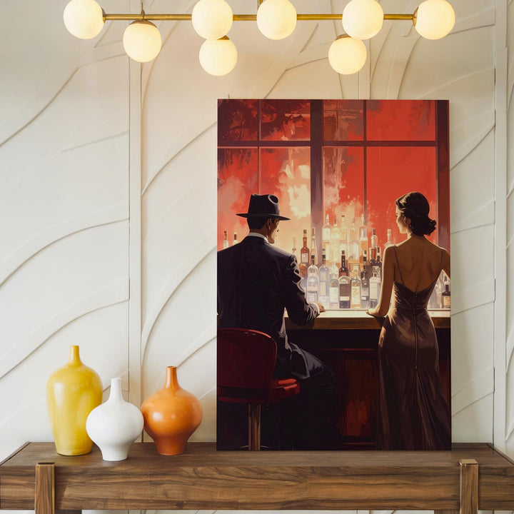 Cinematic Romance Canvas – Man and Woman at Luxurious Bar - Gifitto