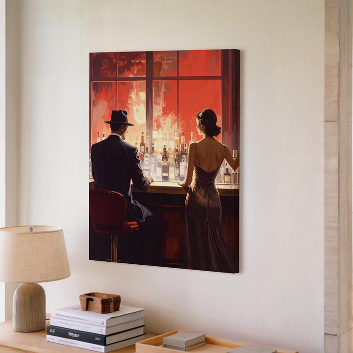 Cinematic Romance Canvas – Man and Woman at Luxurious Bar - Gifitto