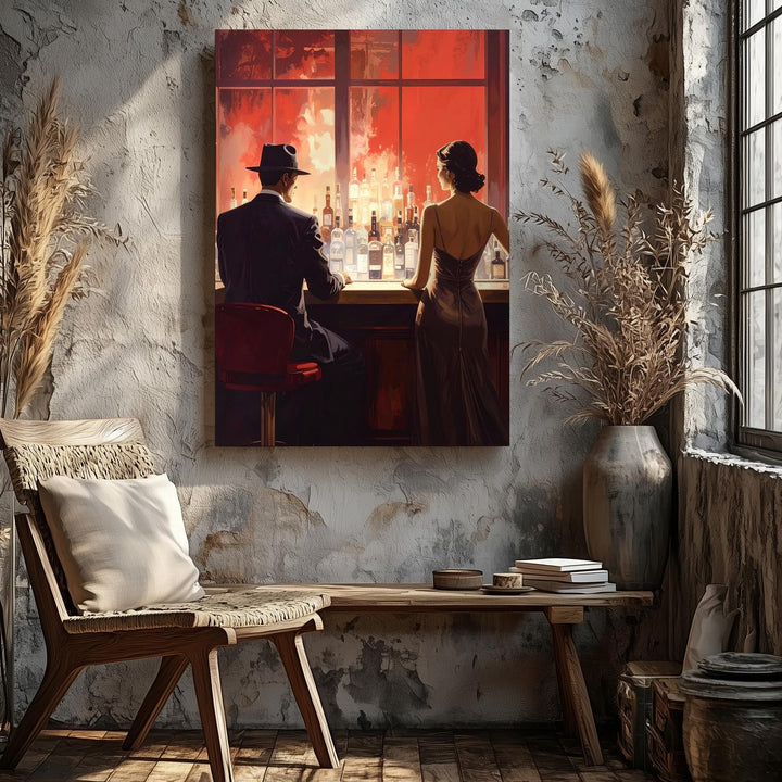 Cinematic Romance Canvas – Man and Woman at Luxurious Bar - Gifitto